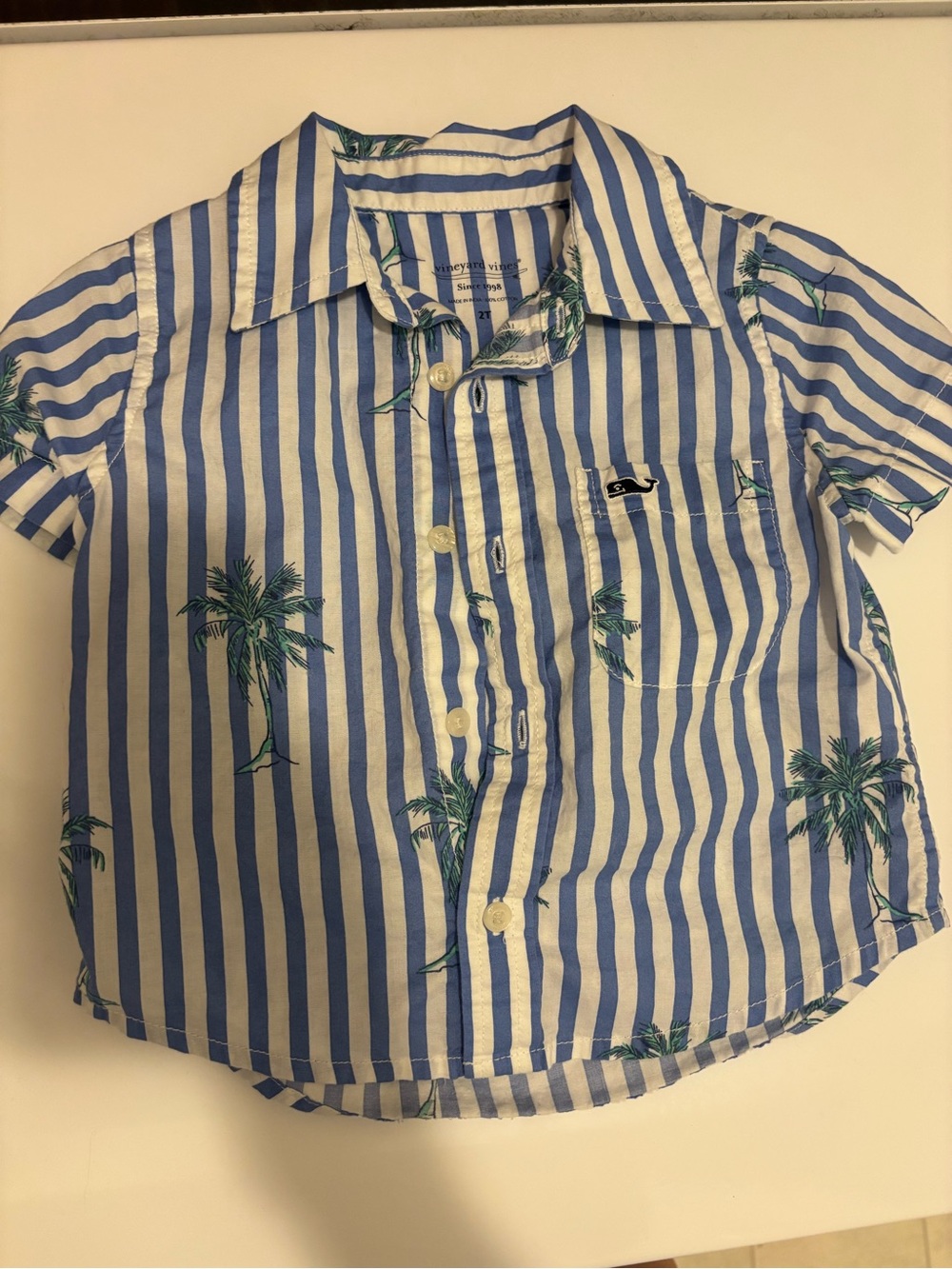 Vineyard Vines toddler Boys Blue Stripe Palm Button-Up Shirt